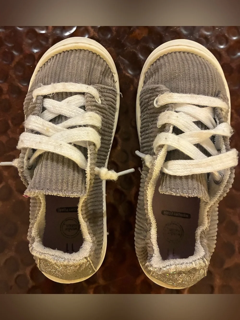 Girls Toddler Wonder Nation Brand Gray Corduroy Lace-Up Sneakers Size 11